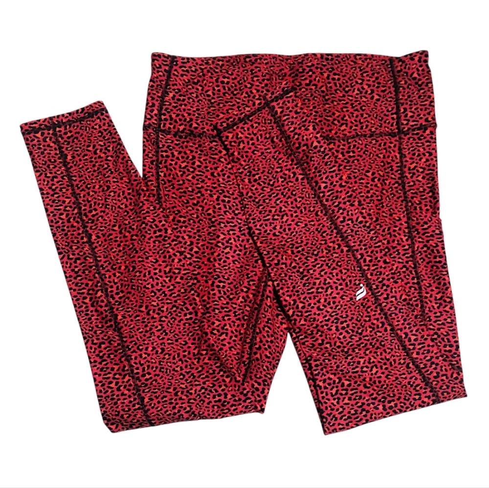 Fabletics Red Leopard Print Fleece Lined Leggings